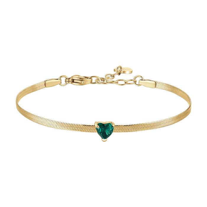 BRACCIALE DONNA IN ACCIAIO COLORE ORO CON ZIRCONE VERDE