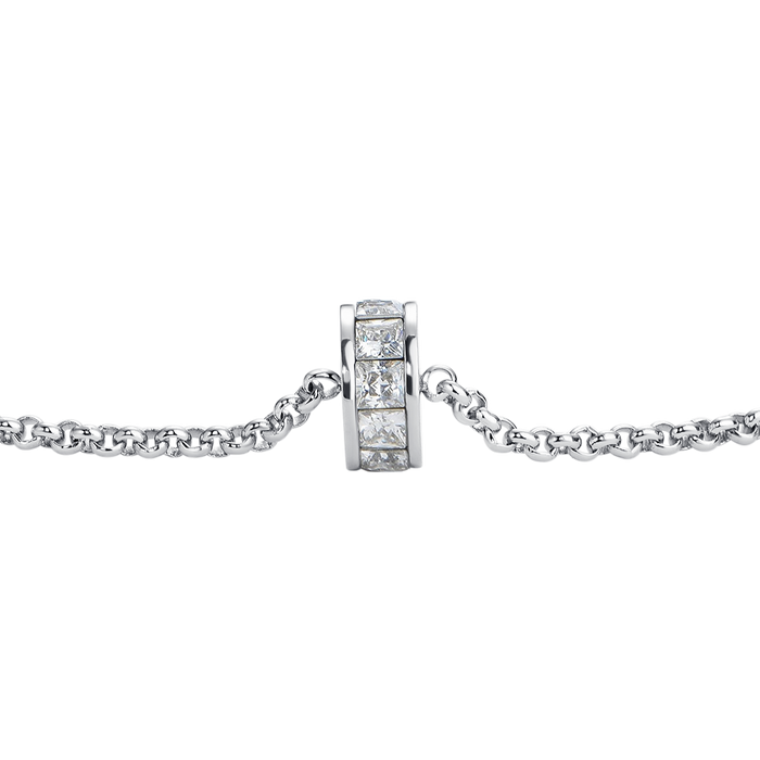 BRACCIALE DONNA IN ACCIAIO, BUSSOLOTTO ED ELEMENTI CON ZIRCONI BIANCHI
