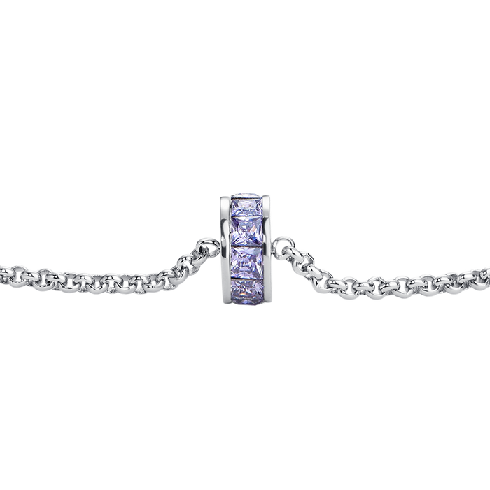 BRACCIALE DONNA IN ACCIAIO, BUSSOLOTTO ED ELEMENTI CON ZIRCONI VIOLA