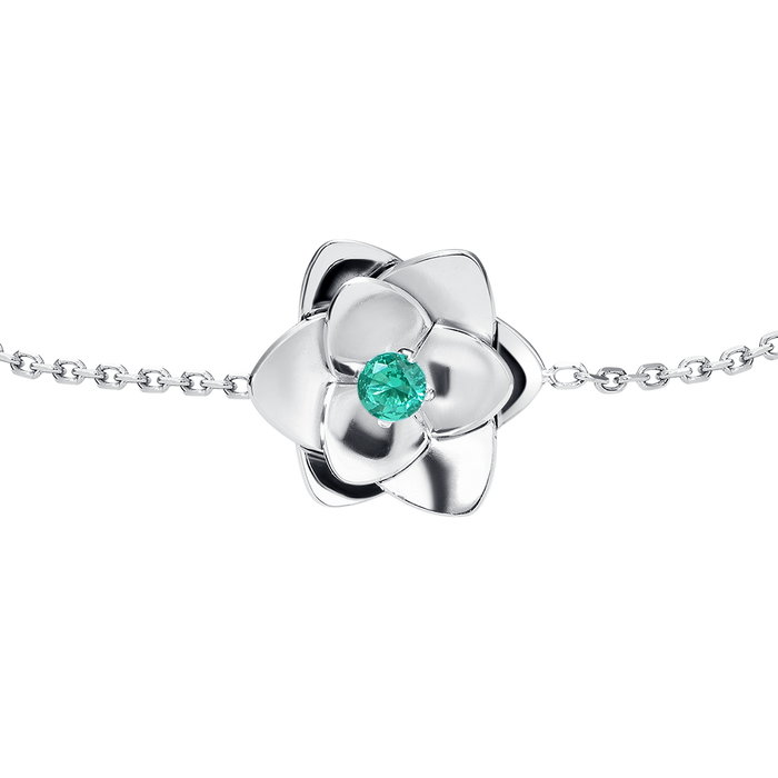 BRACCIALE DONNA IN ACCIAIO, FIORE ED ELEMENTI CON ZIRCONI VERDI