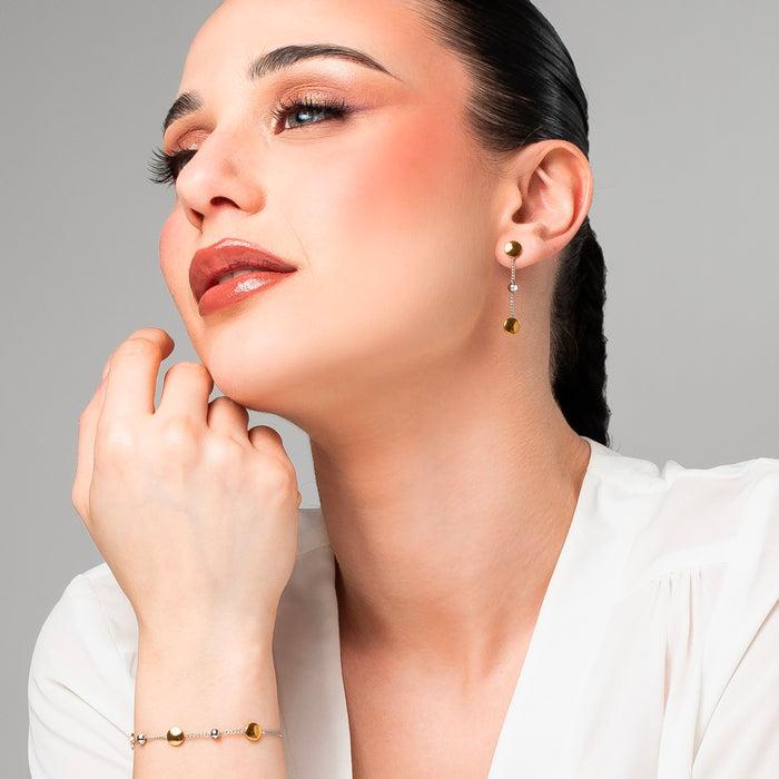 BRACCIALE DONNA IN ACCIAIO CON ELEMENTI IN ACCIAIO IP GOLD E CRISTALLI BIANCHI