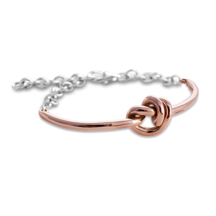 Bracciale Nodi d'Amore da uomo semirigido in Oro Rosa 9kt con catena grande in Argento 925