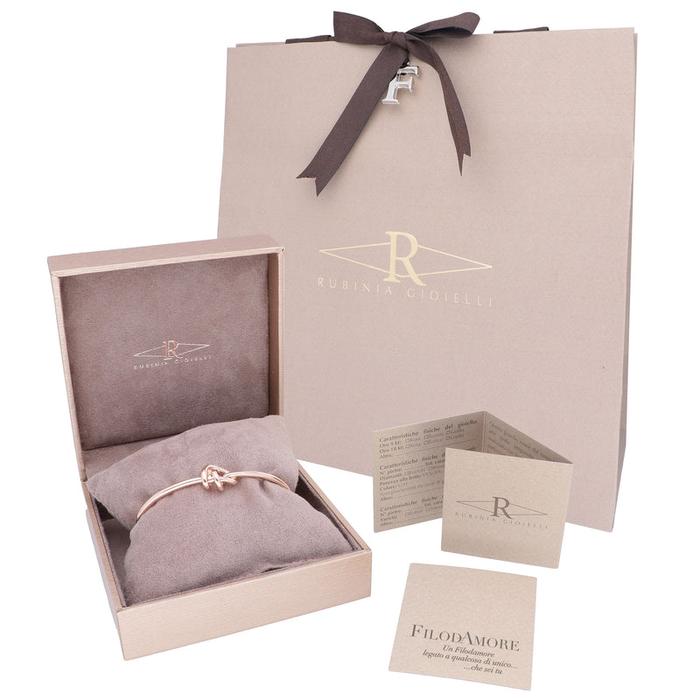 Bracciale Nodi d'Amore da donna semirigido in Oro Rosa 9kt con catena grande in argento 925 - small
