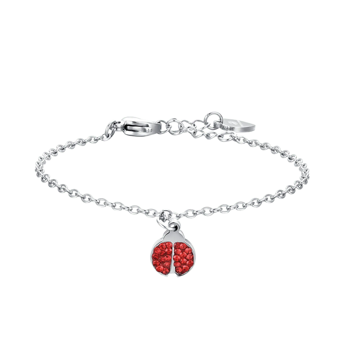 BRACCIALE BAMBINA IN ACCIAIO CON COCCINELLA E CRISTALLI ROSSI