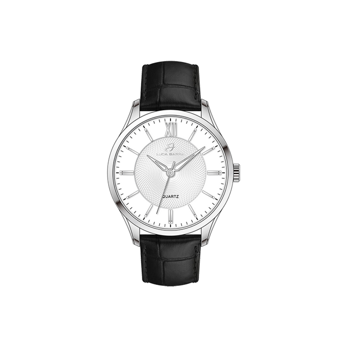 OROLOGIO UOMO IN ACCIAIO CINTURINO PELLE NERA E QUADRANTE BIANCO
