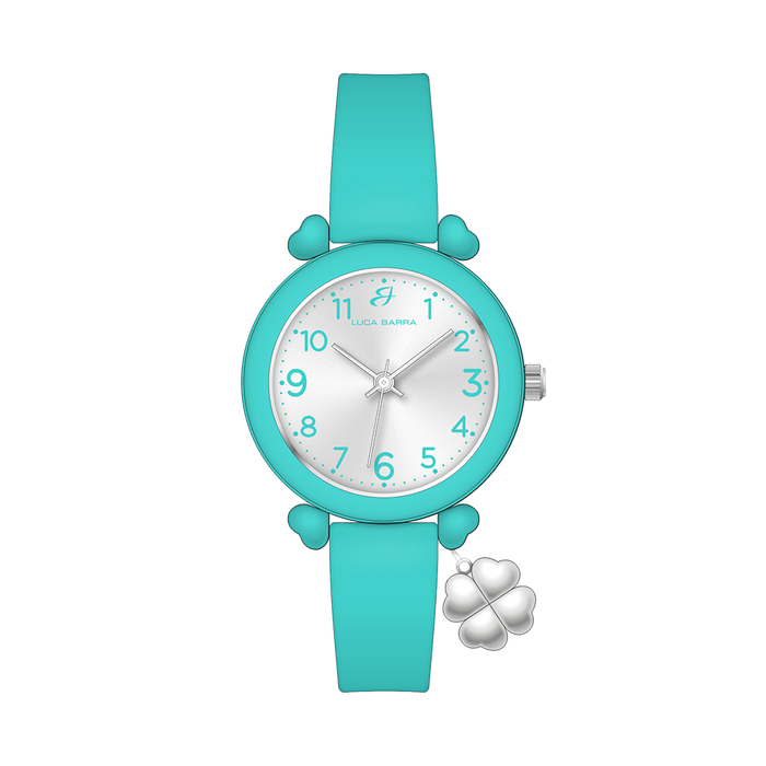 OROLOGIO DONNA ACQUAMARINA CON CHARM QUADRIFOGLIO