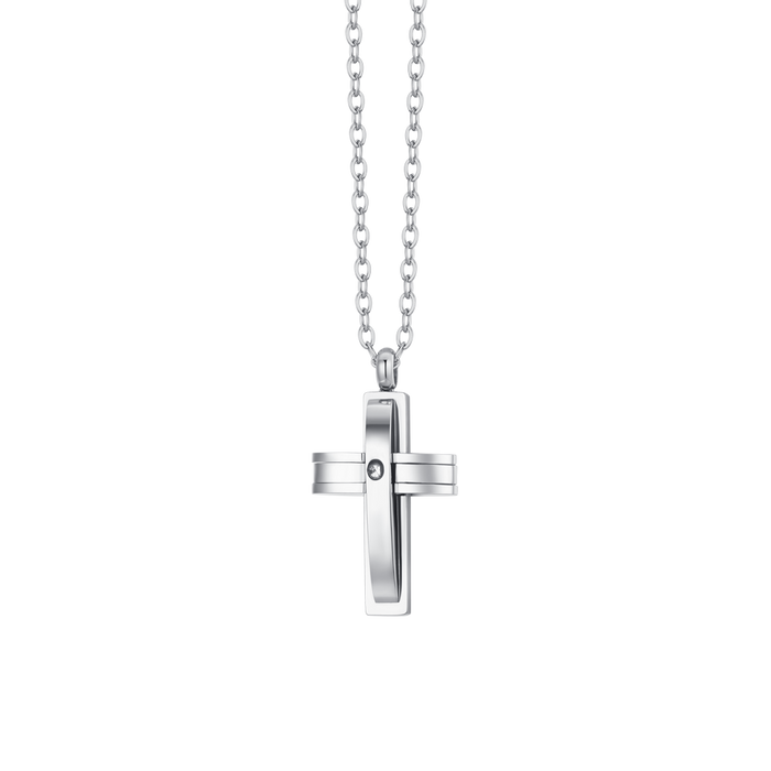 COLLANA UOMO IN ACCIAIO CROCE E ZIRCONE