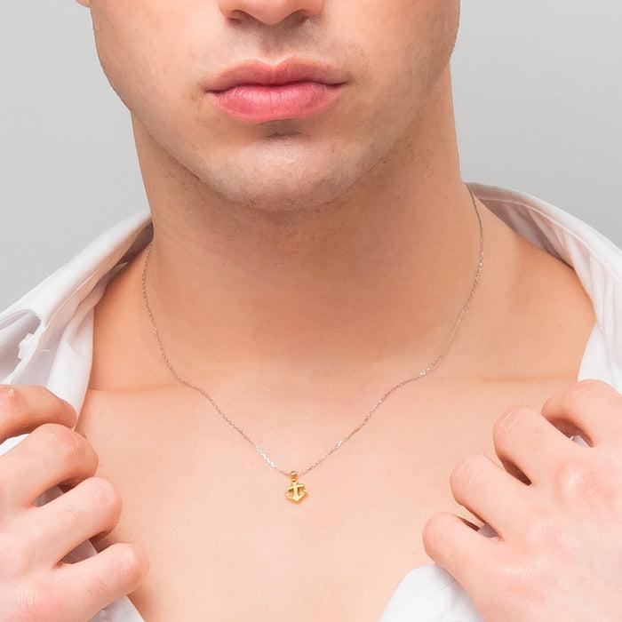 COLLANA UOMO IN ACCIAIO COLORE ORO CON ANCORA E ZIRCONE NERO