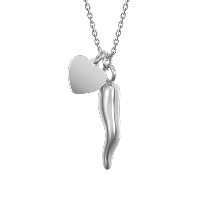 COLLANA DONNA IN ACCIAIO CON CUORE E CORNO