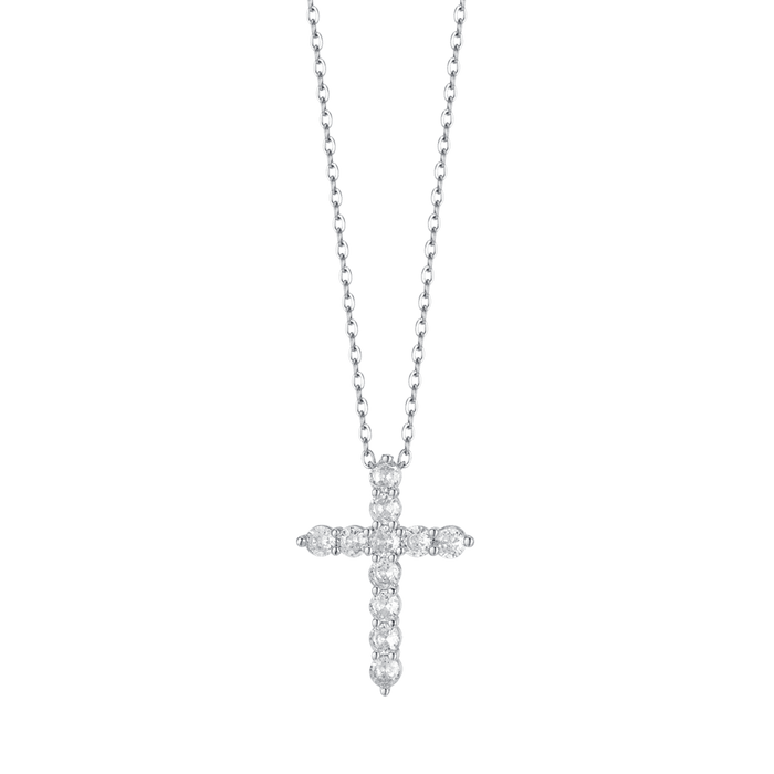 COLLANA DONNA IN ACCIAIO CON CROCE CON CRISTALLI BIANCHI