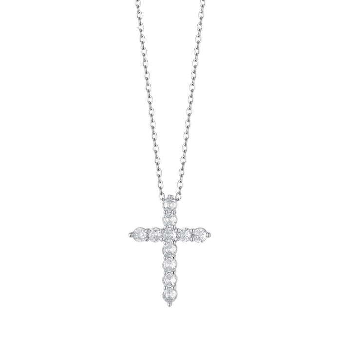 COLLANA DONNA IN ACCIAIO CON CROCE CON CRISTALLI BIANCHI
