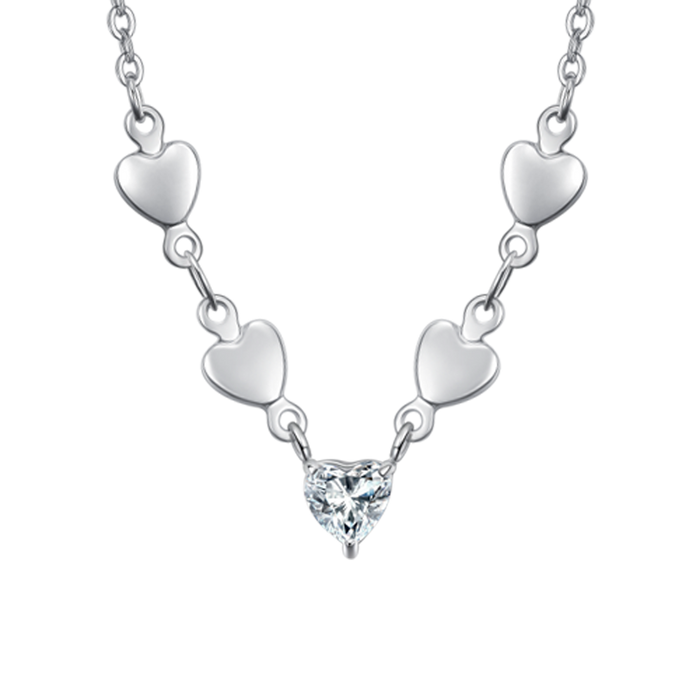 COLLANA DONNA IN ACCIAIO CON CUORI E ZIRCONI BIANCHI