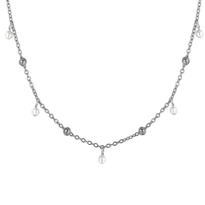 COLLANA DONNA IN ACCIAIO CON PERLE BIANCHE
