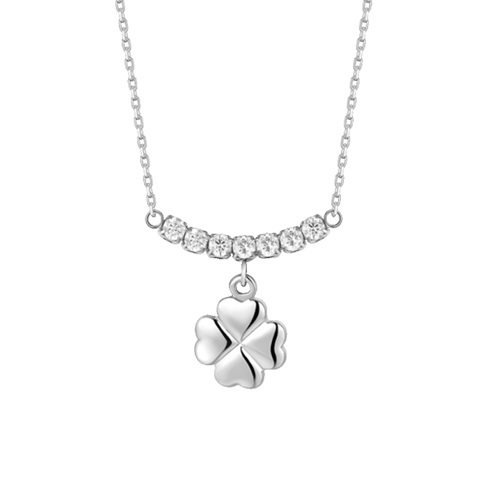 COLLANA DONNA IN ACCIAIO CON QUADRIFOGLIO E ZIRCONI BIANCHI