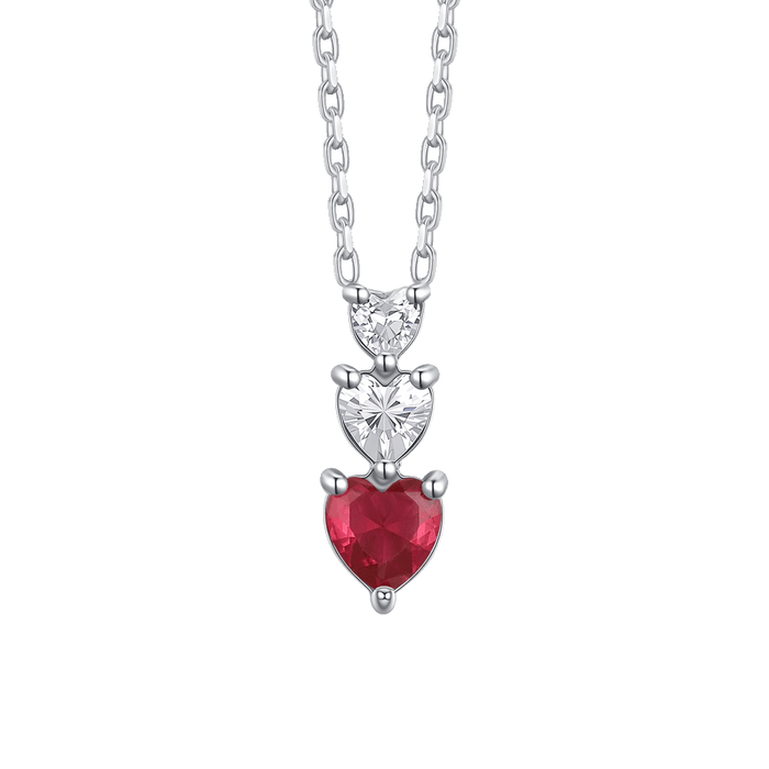 COLLANA DONNA IN ACCIAIO CON CUORI CON ZIRONI BIANCHI E ROSSI