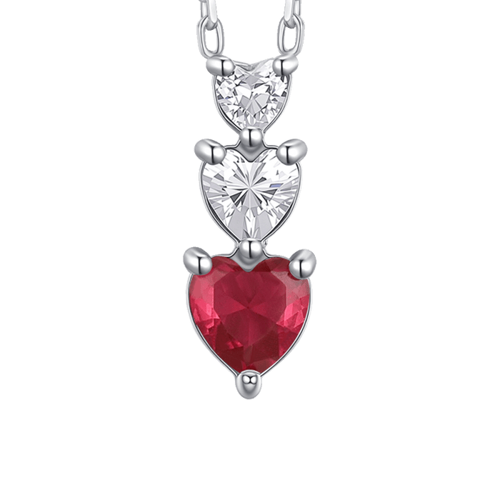 COLLANA DONNA IN ACCIAIO CON CUORI CON ZIRONI BIANCHI E ROSSI