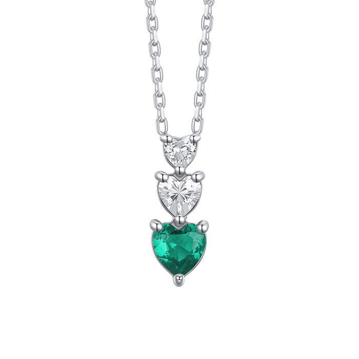 COLLANA DONNA IN ACCIAIO CON CUORI CON ZIRCONI BIANCHI E VERDI