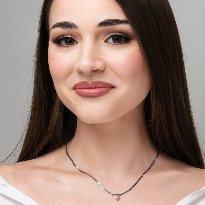 COLLANA DONNA IN ACCIAIO CON ZIRCONE ROSA