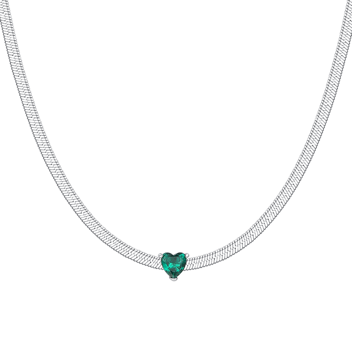 COLLANA DONNA IN ACCIAIO CON ZIRCONE VERDE