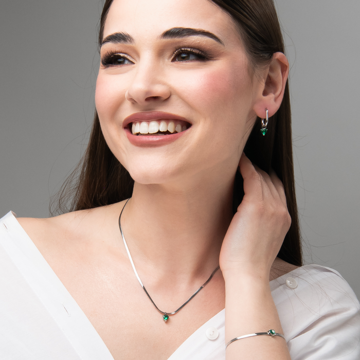 COLLANA DONNA IN ACCIAIO CON ZIRCONE VERDE