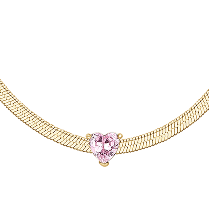 COLLANA DONNA IN ACCIAIO COLORE ORO CON ZIRCONE ROSA