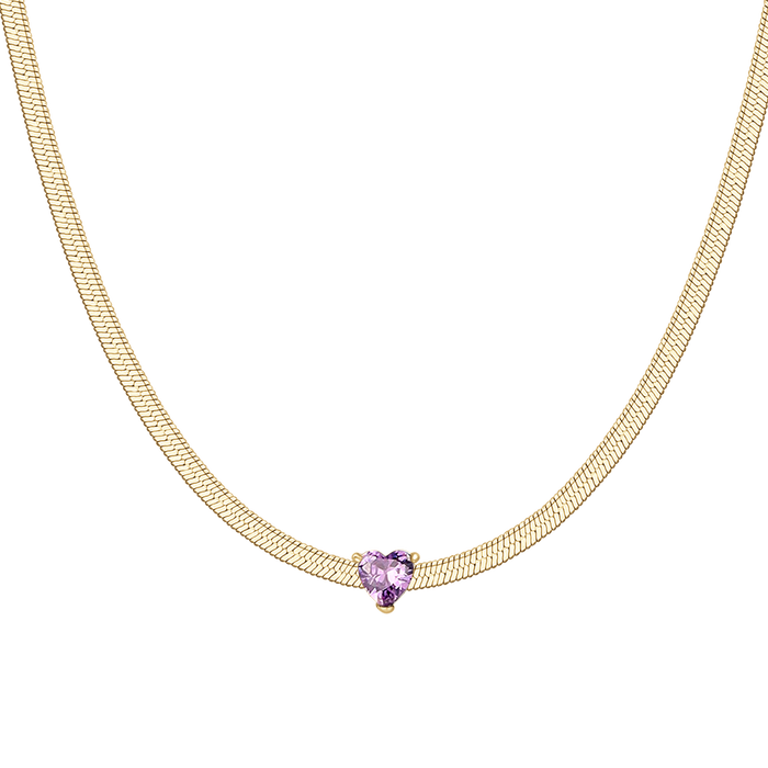 COLLANA DONNA IN ACCIAIO COLORE ORO CON ZIRCONE VIOLA