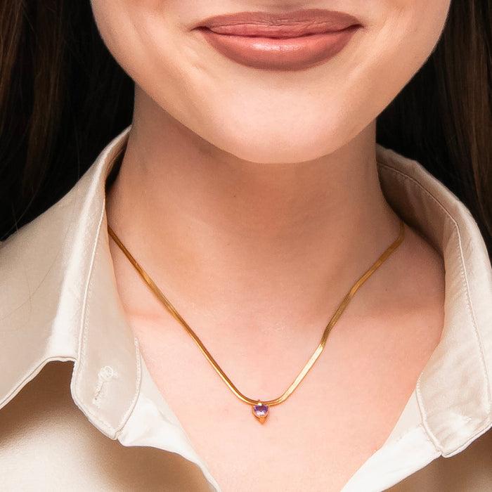 COLLANA DONNA IN ACCIAIO COLORE ORO CON ZIRCONE VIOLA