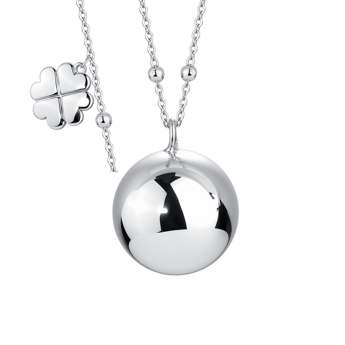 COLLANA CHIAMA ANGELI DONNA IN ACCIAIO,CIONDOLO IN METALLO CON CHARM QUADRIFOGLI