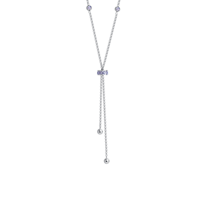 COLLANA DONNA IN ACCIAIO, BUSSOLOTTO ED ELEMENTI CON ZIRCONI VIOLA