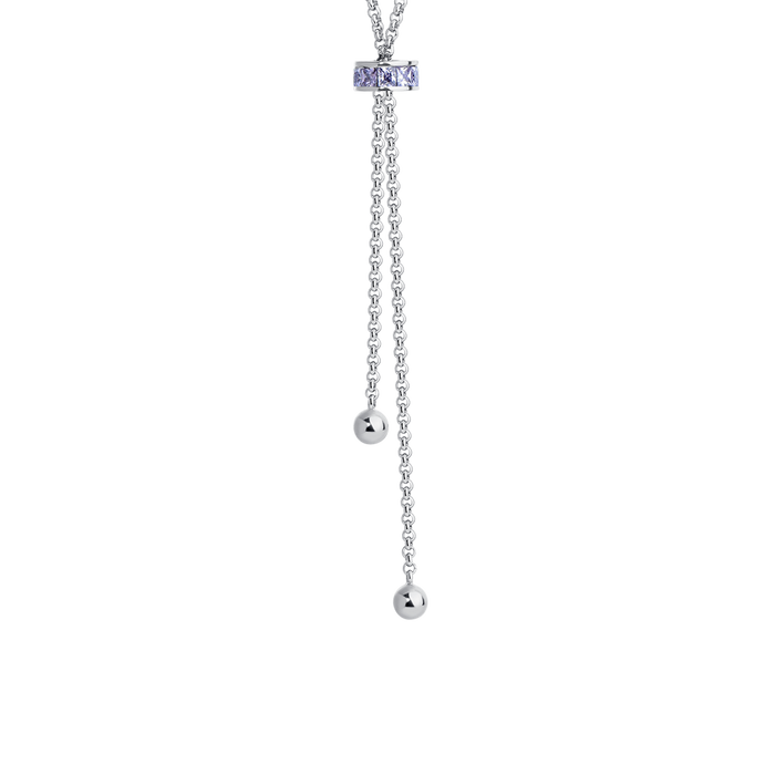 COLLANA DONNA IN ACCIAIO, BUSSOLOTTO ED ELEMENTI CON ZIRCONI VIOLA