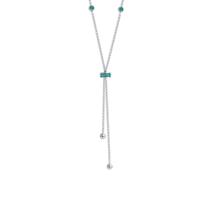 COLLANA DONNA IN ACCIAIO, BUSSOLOTTO ED ELEMENTI CON ZIRCONI VERDI