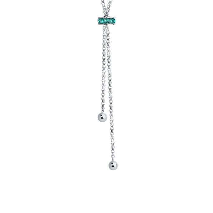 COLLANA DONNA IN ACCIAIO, BUSSOLOTTO ED ELEMENTI CON ZIRCONI VERDI