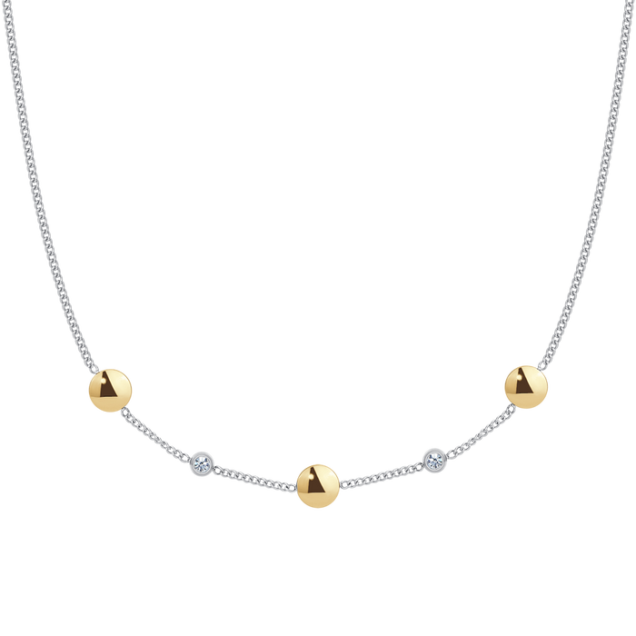 COLLANA DONNA IN ACCIAIO CON ELEMENTI IN ACCIAIO IP GOLD E CRISTALLI BIANCHI