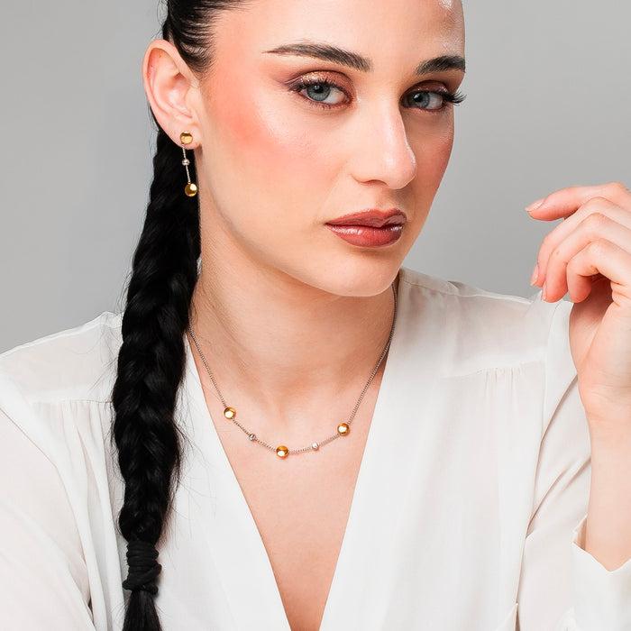 COLLANA DONNA IN ACCIAIO CON ELEMENTI IN ACCIAIO IP GOLD E CRISTALLI BIANCHI