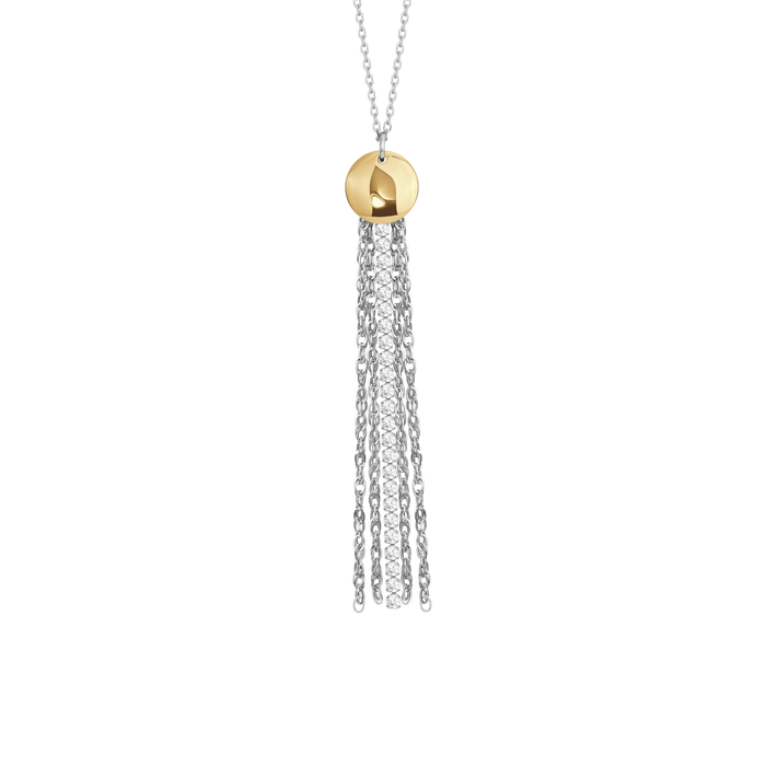 COLLANA DONNA IN ACCIAIO CON ELEMENTO IN ACCIAIO IP GOLD E CRISTALLI BIANCHI