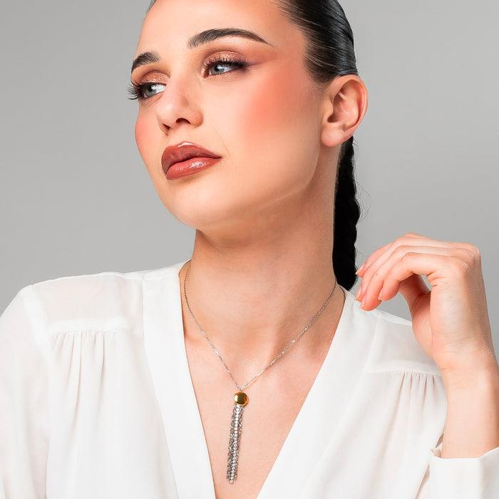 COLLANA DONNA IN ACCIAIO CON ELEMENTO IN ACCIAIO IP GOLD E CRISTALLI BIANCHI