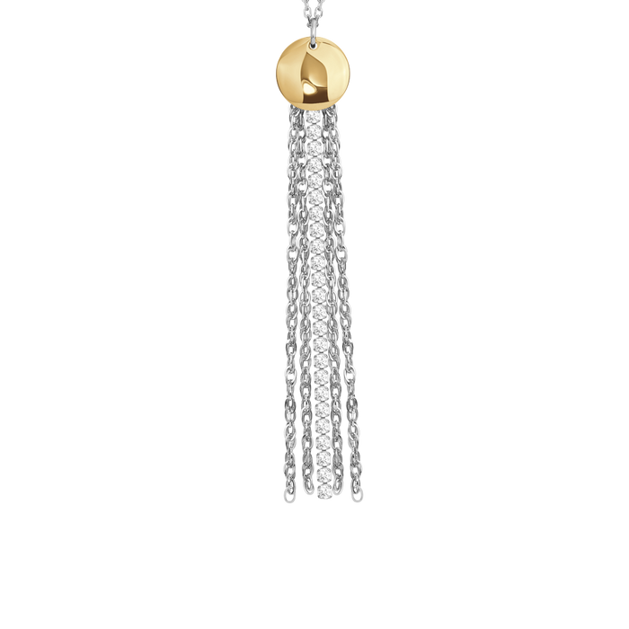 COLLANA DONNA IN ACCIAIO CON ELEMENTO IN ACCIAIO IP GOLD E CRISTALLI BIANCHI