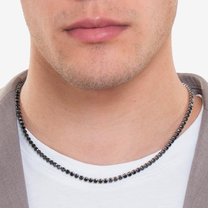 COLLANA TENNIS UOMO IN ACCIAIO CON CRISTALLI NERI