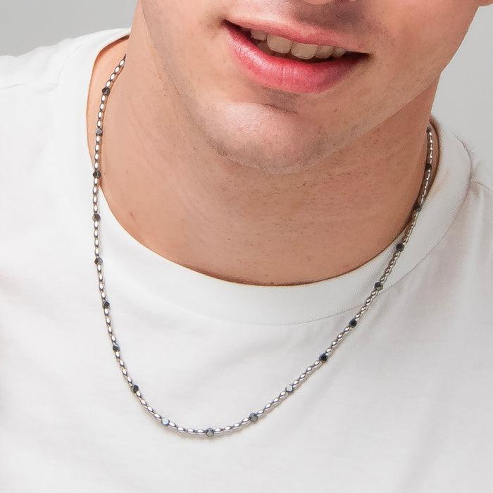 COLLANA UOMO IN ACCIAIO CON ELEMENTI IN EMATITE NERA