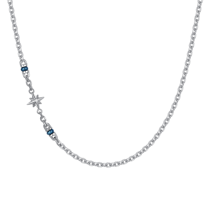COLLANA UOMO IN ACCIAIO CON ROSA DEI VENTI ED ELEMENTI IN IP BLU
