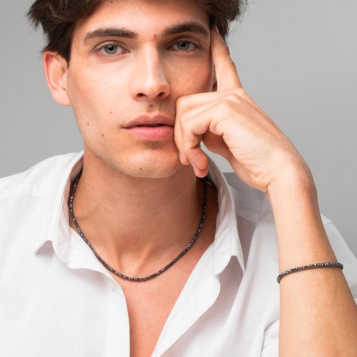 COLLANA UOMO IN ACCIAIO CON EMATITE NERA