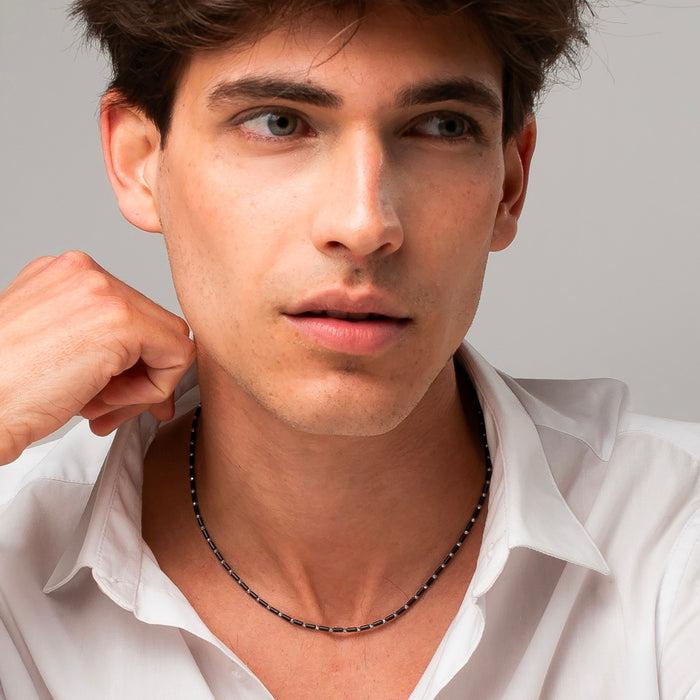 COLLANA UOMO IN ACCIAIO CON AGATA NERA ED EMATITE