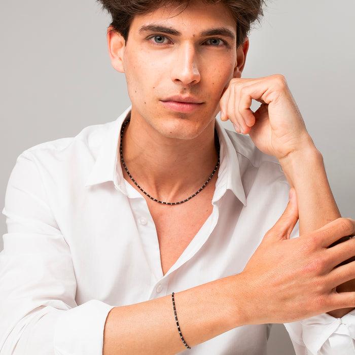 COLLANA UOMO IN ACCIAIO CON AGATA NERA ED EMATITE