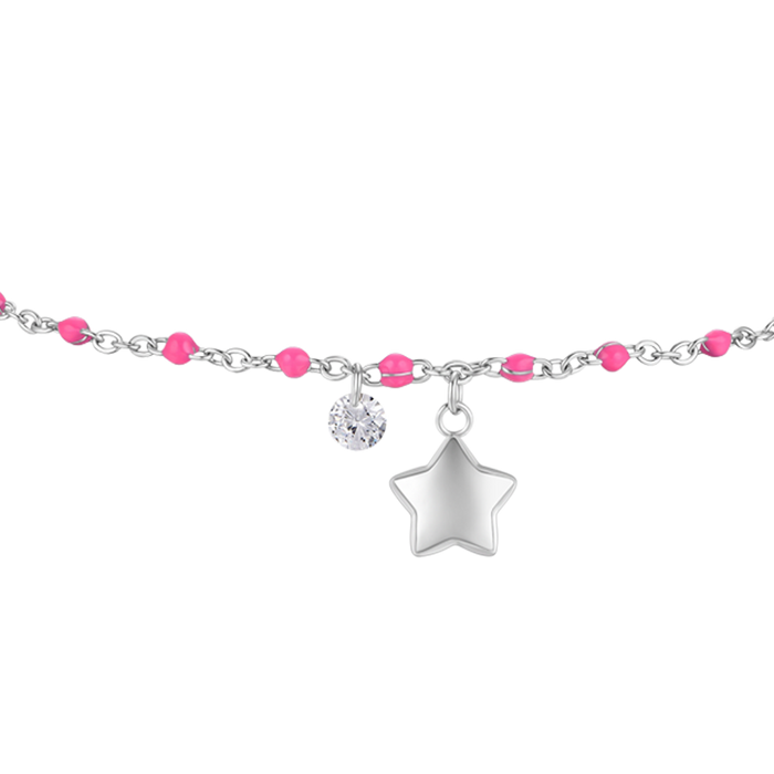 CAVIGLIERA DONNA IN ACCIAIO CON STELLA, CRISTALLO E PIETRE CON SMALTO FUCSIA