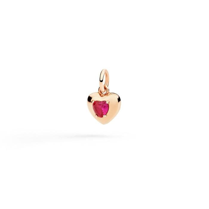 CIONDOLO CUORE ORO ROSA & RUBINO SINTETICO