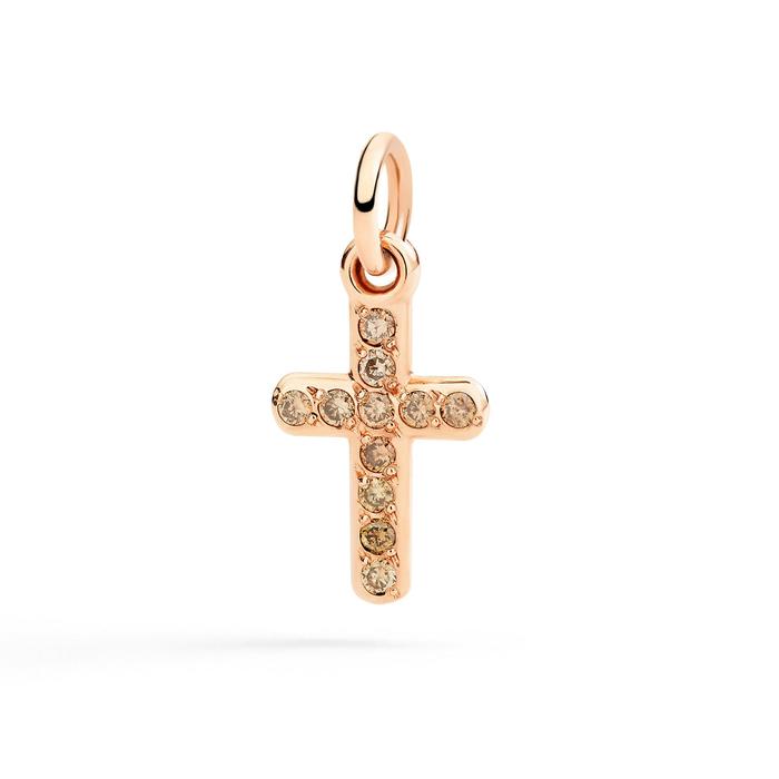 CIONDOLO CROCE ORO ROSA & DIAMANTI