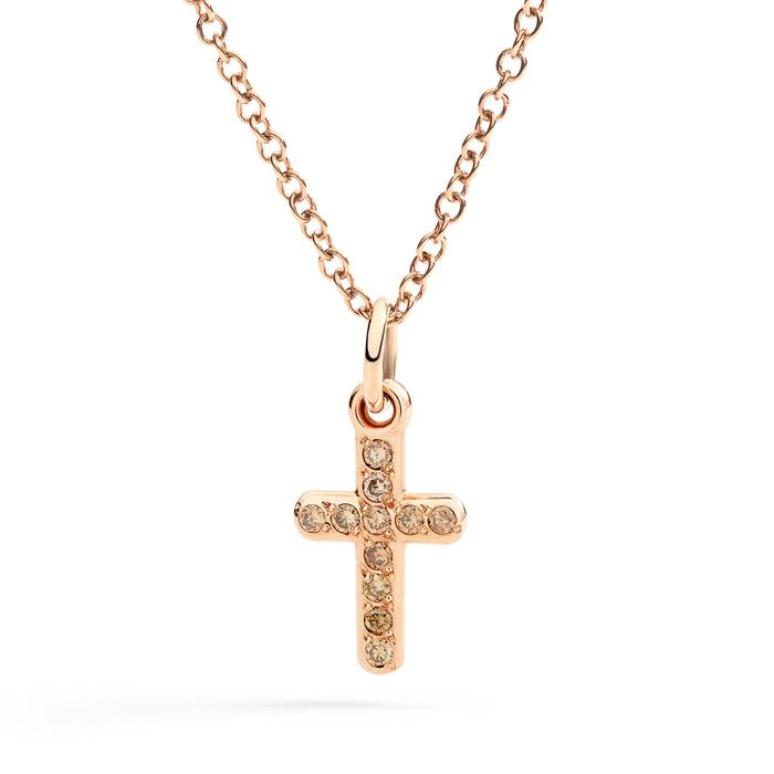 CIONDOLO CROCE ORO ROSA & DIAMANTI