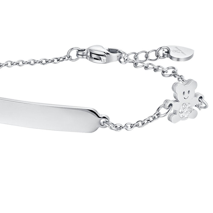 BRACCIALE BAMBINA IN ACCIAIO CON PIASTRA ED ORSETTO CON CRISTALLI BIANCHI