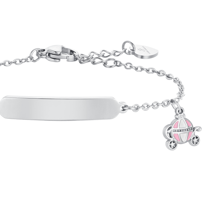 BRACCIALE BAMBINA IN ACCIAIO CARROZZA E PIASTRA