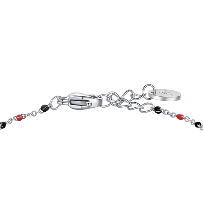 BRACCIALE IN ACCIAIO CON PALLONE E PIETRE NERE E ROSSE